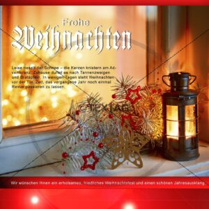 Nostalgische Weihnachtsgrüße "Laterne am Fenster" modern übermitteln E-Card (0111)