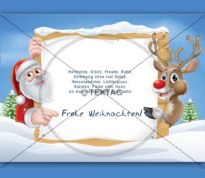 lustige Weihnachts-E-Card mit Weihnachtsmann und Elch Rudolph, ohne Werbung (0145)