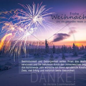 romantische Winterlandschaft mit Feuerwerk E-Card ohne Werbung (160)