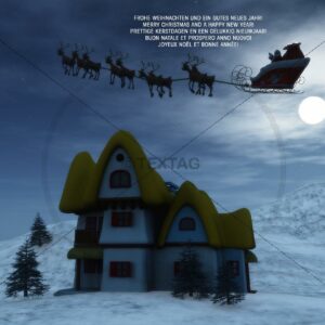 nostalgische Weihnachts eCard mit Weihnachtsmann mit Schlitten und Rentieren am Nodpol (204)