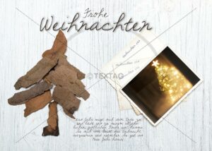 nostalgische Weihnachts eCard mit Christbaum aus Holz und Goldblatt (232)