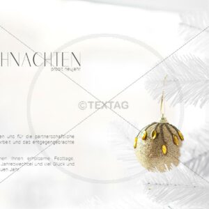 elegante Weihnachtskarte E-Card in Weiß mit goldener Christbaumkugel (301)