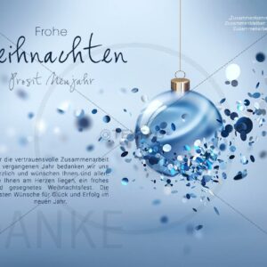 extravagante geschäftliche Weihnachts E-Card mit blauer Weihnachtskugel (322)