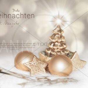 kreative geschäftliche Weihnachts E-Card in gold mit Weihnachtsbaum und Christbaumkugeln (325)