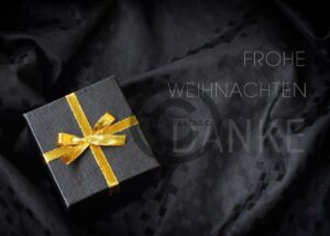 virtuelle, extravagante Weihnachts E-Card in schwarz mit goldenem Geschenkpaket (327)