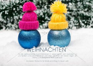 witzige weihnachtliche e-Card - 2 Kugeln mit Mütze im Schnee (333)