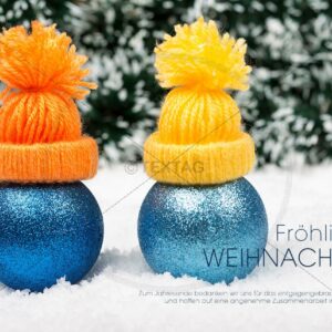 witzige weihnachtliche e-Card - 2 Kugeln mit Mütze im Schnee (334)
