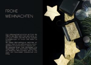 extravagante Weihnachts E-Card in schwarz mit goldenem Geschenkpaket (342)