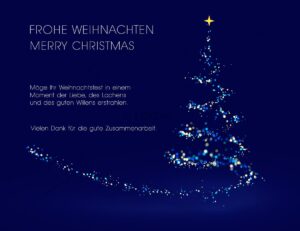 edle Weihnachts E-Card in Blau mit Weihnachtsbaum, geschäftlich, ohne Werbung (406)
