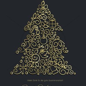 geschäftliche Weihnachts E-Card mit Spruch in Anthrazit mit Weihnachtsbaum in Gold (00422)