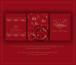 moderne Weihnachts eCard geschäftlich in Rot und Gold, DE/EN (495)