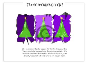 abstrakte, geschäftliche Weihnachts eCard in violett und grün, ohne Werbung (503)