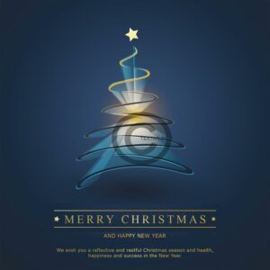 extravagante Weihnachts E-Card mit Weihnachtsbaum, in Blau und Gold, englisch (507)