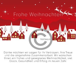 Weihnachts E-Card "Winterlandschaft mit Rentierschlitten und Weihnachtsmann" in Rot und Weiß (534)