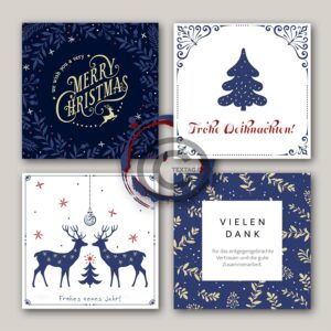 Weihnachts E-Card in Blau, Rot und Weiß mit Hirschen (535)