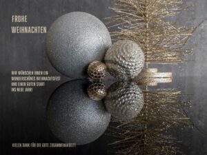 umweltfreundliche, geschäftliche Weihnachts E-Card in Grau, Silber und Gold, Bauhaus-Stil (547)