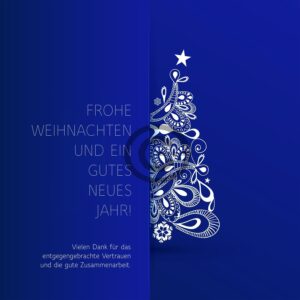 abstrakte, geschäftliche Weihnachts eCard in blau, Spruch in DE, ohne Werbung (554)