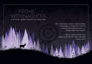 geschäftliche Weihnachts E-Card in Violett, ohne Werbung "Winterlandschaft mit Hirsch" (574)