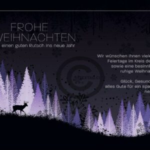 geschäftliche Weihnachts E-Card in Violett, ohne Werbung "Winterlandschaft mit Hirsch" (574)