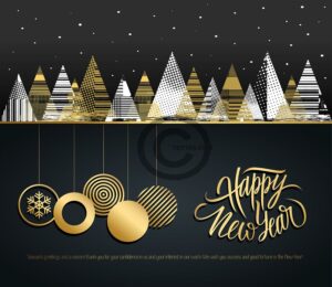 extravagante, stylische Weihnachts E-Card schwarz-gold, geschäftlich, Spruch in EN (581)