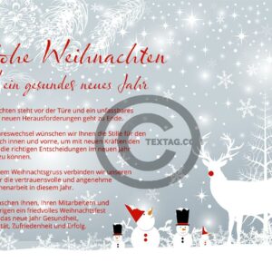 geschäftliche E-Card mit Schneemännern, Hirsch und Spruch, ohne Werbung (0617)