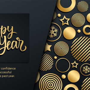 Happy New Year, geschäftliche Neujahrs E-Card mit Spruch in EN, Schwarz & Gold, ohne Werbung (636)