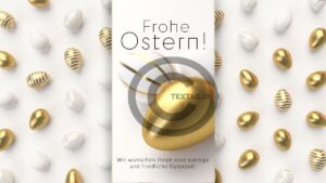 edle Oster E-Cards geschäftlich, Ostereier in Gold und Weiß, ohne Werbung, mit Spruch (00321)