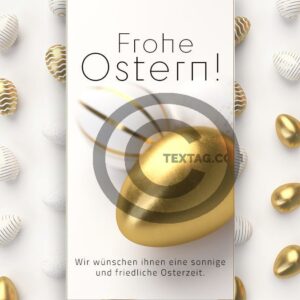edle Oster E-Cards geschäftlich, Ostereier in Gold und Weiß, ohne Werbung, mit Spruch (00321)