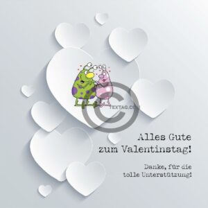 Valentinstag E-Card mit weißen Herzen und Spruch (00489)