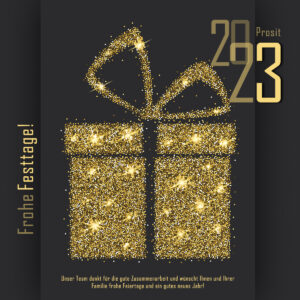 luxuriöse Weihnachts eCard mit goldenen Geschenkspaket - ohne Werbung (222)