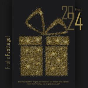 luxuriöse Weihnachts eCard mit goldenen Geschenkspaket – ohne Werbung (222)
