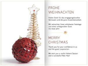 elegante Weihnachts E-Card geschäftlich in Rot, Gold & Weiß, ohne Werbung, Spruch in DE & EN (0693)