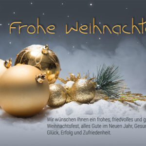 digitale Weihnachtskarte für Kunden, mit goldenen Kugeln und Spruch, E-Card, ohne Werbung (0673)