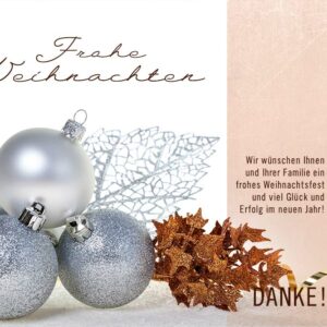 extravagante, digitale Weihnachtskarte für Kunden, eCard in Silber, Bronze & Weiß, mit Spruch, ohne Werbung (698)