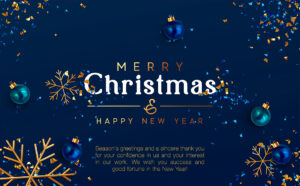 abstrakte, geschäftliche Weihnachts E-Card in Blau / Gold, ohne Werbung, Englisch (740)