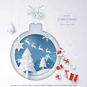 abstrakte Weihnachts E-Card mit Weihnachtsmann mit Rentier-Schlitten, ohne Werbung, Spruch EN(741)