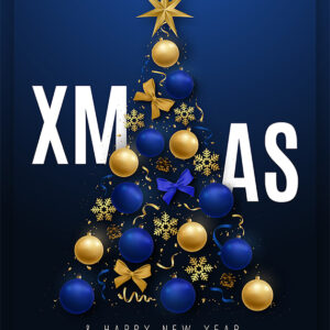 XMAS geschäftliche Weihnachts E-Card in Blau / Gold, ohne Werbung, Englisch (745)