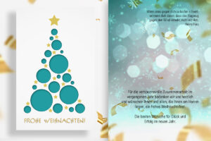 ausgefallene Weihnachts-E-Card für Kunden in Türkis, Gold und Weiß, eCard mit Spruch in DE, ohne Werbung (776)
