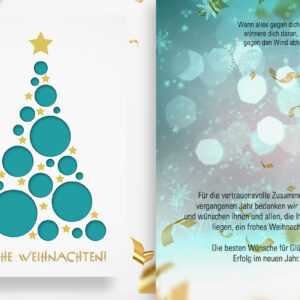 ausgefallene Weihnachts-E-Card für Kunden in Türkis, Gold und Weiß, eCard mit Spruch in DE, ohne Werbung (776)