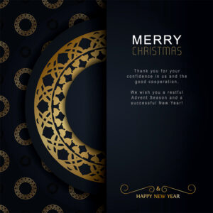 moderne, geschäftliche Weihnachts E-Card in Schwarz/Gold, Spruch auf Englisch, ohne Werbung (783)
