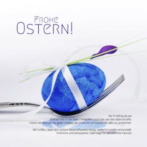 blaues Osterei auf Löffel - Oster E-Cards ohne Werbung (0108)