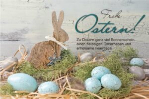 geschäftliche Oster E-Cards mit Osterhasen und Ostereiern, Spruch, ohne Werbung (00328)