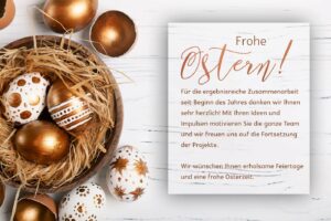 extravagante Oster E-Cards für Kunden mit Ostereiern in Bronze, ohne Werbung, mit Spruch (00345)