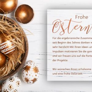 extravagante Oster E-Cards für Kunden mit Ostereiern in Bronze, ohne Werbung, mit Spruch (00345)