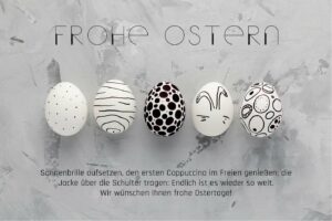 edle, geschäftliche Oster E-Cards mit Osterei Schwarz, Weiß, Beton, ohne Werbung, mit Spruch (00348)