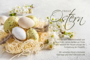 elegante Oster E-Cards für Kunden mit Ostereiern und Kirschblüten, ohne Werbung, Spruch (00371)