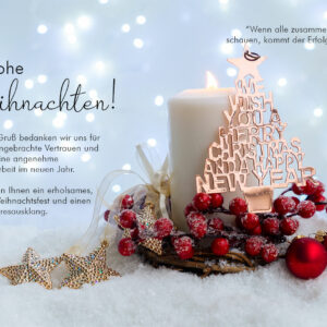elegante Weihnachts E-Card geschäftlich in Rot, Gold & Weiß, ohne Werbung, Spruch in DE & EN (866)