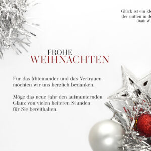 elegante Weihnachts E-Card geschäftlich in Silber & Rot, ohne Werbung, Spruch (887)