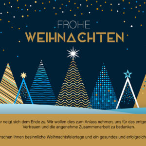 abstrakte, geschäftliche Weihnachtskarte E-Card in Blau & Gold mit Spruch / DE (896)