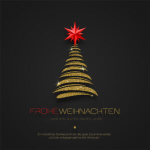 geschäftliche Weihnachts eCard abstrakt, in Anthrazit & Gold mit rotem Stern & Spruch, ohne Werbung (916)
